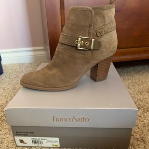 Franco Sarto Suede Bootie with Gold Detailing